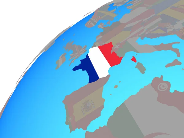 Франция Встроенным Национальным Флагом Глобусе Иллюстрация — стоковое фото