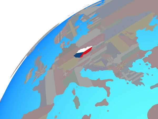 République Tchèque Avec Drapeau National Intégré Sur Globe Illustration — Photo