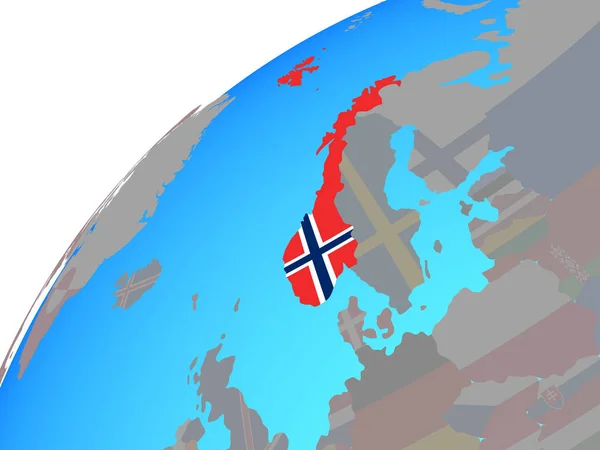 Norveç Ile Dünya Üzerinde Katıştırılmış Ulusal Bayrak Çizim — Stok fotoğraf