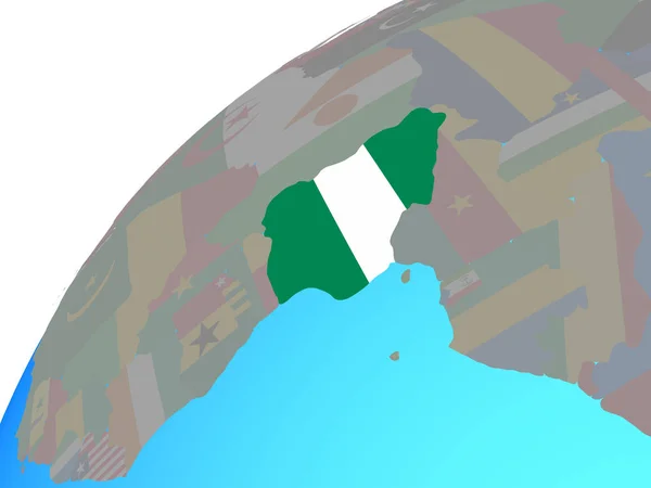 Nigeria Osadzonych Flagi Narodowej Całym Świecie Ilustracja — Zdjęcie stockowe