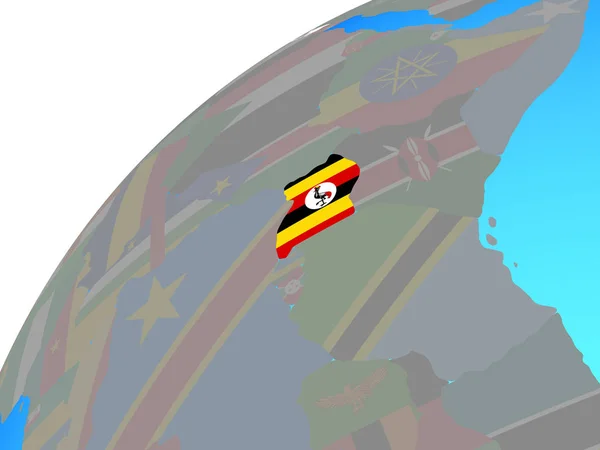 Уганда Встроенным Национальным Флагом Глобусе Иллюстрация — стоковое фото