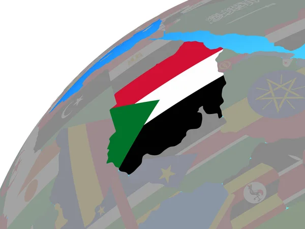 苏丹在地球上嵌入国旗 — 图库照片