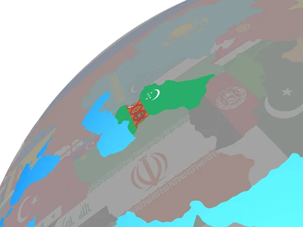 Turkménistan Avec Drapeau National Intégré Sur Globe Illustration — Photo