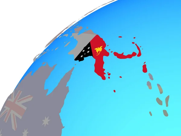 Papua Nya Guinea Med Inbäddade Flagga Globen Illustration — Stockfoto