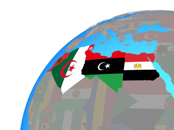 Észak Afrika Beágyazott Nemzeti Zászlókkal Világon Illusztráció — Stock Fotó