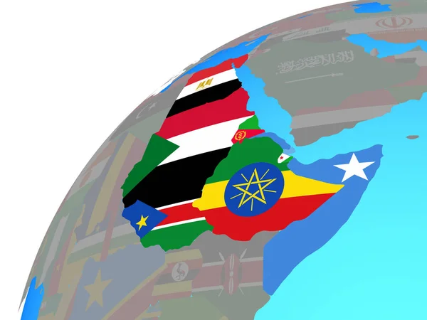 Africa Nordorientale Con Bandiere Nazionali Incorporate Sul Globo Illustrazione — Foto Stock