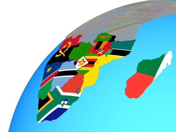 Africa Australe Con Bandiere Nazionali Incorporate Sul Globo Illustrazione — Foto Stock