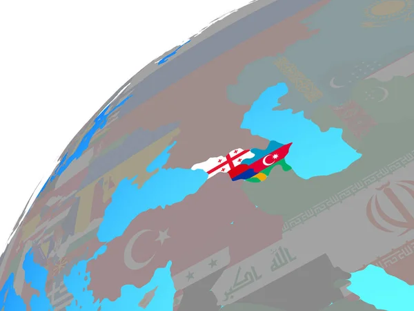 Région Caucase Avec Des Drapeaux Nationaux Intégrés Sur Globe Illustration — Photo