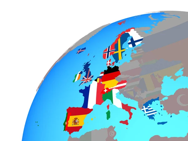 Western Europe Embedded National Flags Globe Illustration — Stock Photo, Image