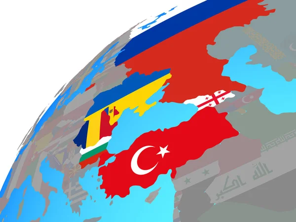 在全球范围内嵌入国旗的黑海地区 — 图库照片