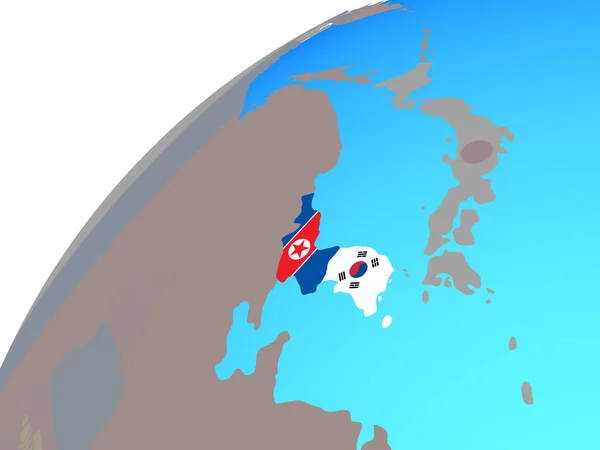 Korea Med Inbäddade Nationsflaggor Globen Illustration — Stockfoto