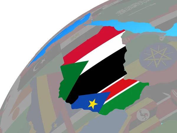 Ehemaliger Sudan Mit Eingebetteten Nationalflaggen Auf Dem Globus Illustration — Stockfoto