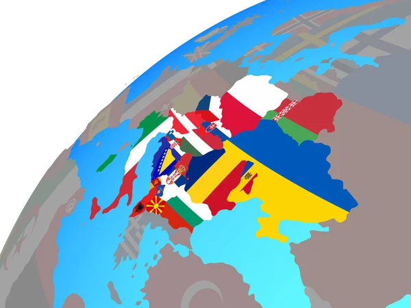 在全球范围内嵌入国旗的中欧国家 — 图库照片