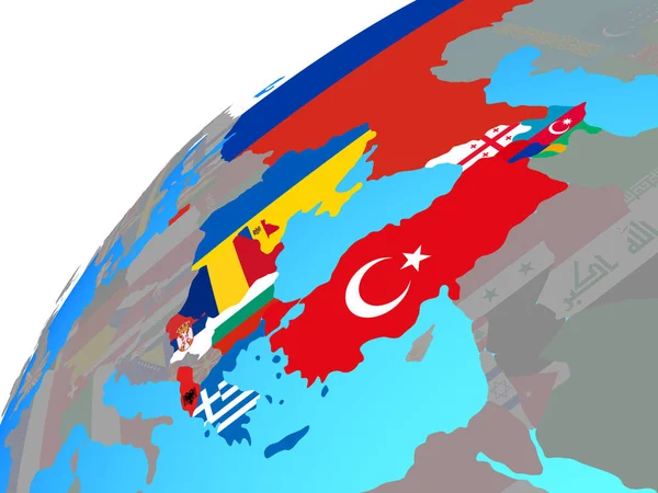 在全球范围内嵌入国旗的黑海经合组织国家 — 图库照片