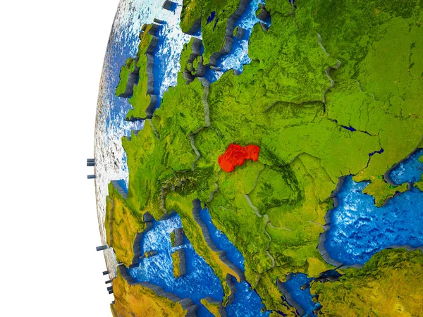斯洛伐克在3D 地球上强调了可见的国家和水汪汪的海洋 — 图库照片