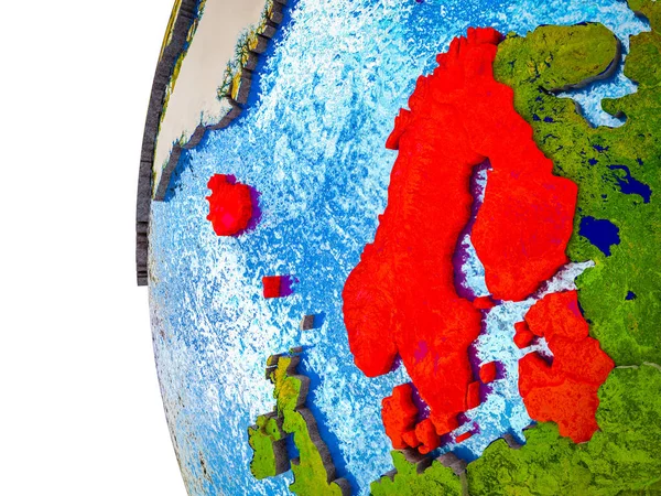 东盟成员国在3D 地球上强调了可见的国家和水汪汪的海洋 — 图库照片
