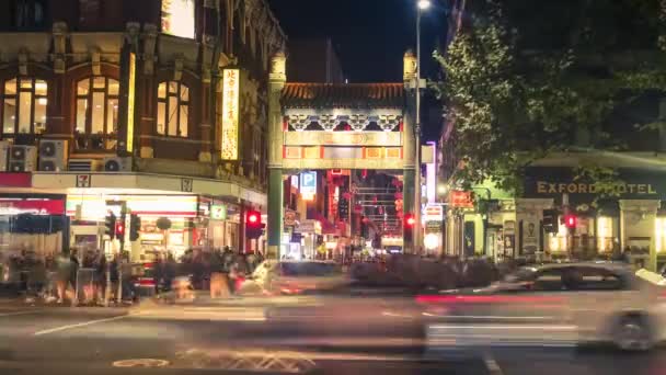 Australia Melbourne April 2018 Timelapse Famous Chinatown Melbourne Australia Night — Stock Video