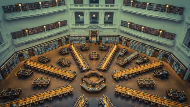 Timelapse Impresionante Sala Lectura Biblioteca Estatal Victoria Melbourne Australia Monumento — Vídeos de Stock