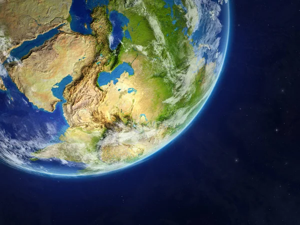 Asya Gerçekçi Modeli Bir Çok Ayrıntılı Gezegenin Yüzey Bulutlar Dünya — Stok fotoğraf