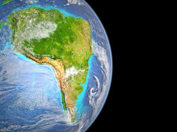 South America on planet Earth from space. Satellite view. 3D illustration. Elements of this image furnished by NASA.