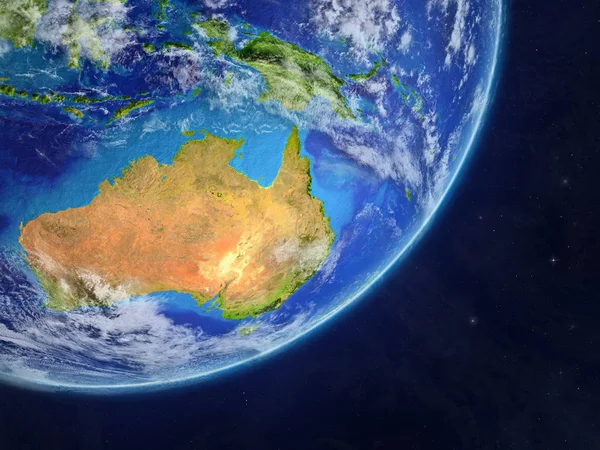 Australia on realistic model of planet Earth with very detailed planet surface and clouds. 3D illustration. Elements of this image furnished by NASA.