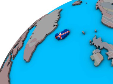 3d dünya üzerinde ulusal bayrak ile İzlanda. 3D çizim.