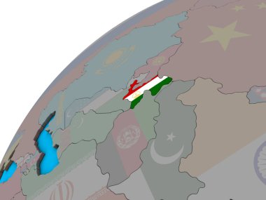 Tacikistan Ulusal bayrağını 3d dünya ile. 3D çizim.