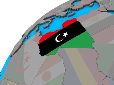 Libya Ulusal bayrağını 3d dünya ile. 3D çizim.