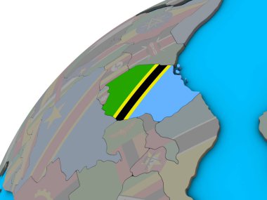 Tanzanya ile 3d dünya Ulusal bayrağını. 3D çizim.
