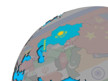 3d dünya üzerinde ulusal bayrak ile Kazakistan. 3D çizim.