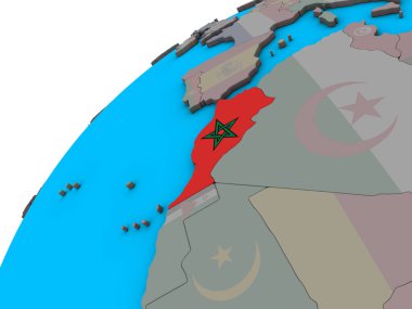 Fas ile 3d dünya Ulusal bayrağını. 3D çizim.