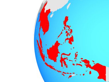 ASEAN ülkeleri mavi siyasi dünya üzerinde. 3D çizim.