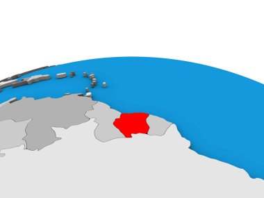Surinam siyasi 3d dünya üzerinde. 3D çizim.