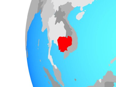 Kamboçya mavi siyasi dünya üzerinde. 3D çizim.