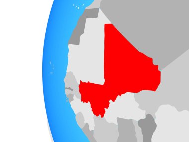 Mali mavi siyasi dünya üzerinde. 3D çizim.