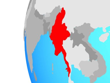 Myanmar mavi siyasi dünya üzerinde. 3D çizim.