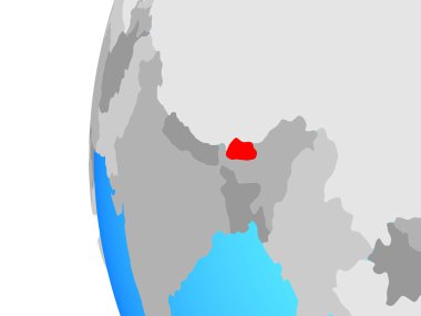 Bhutan mavi siyasi dünya üzerinde. 3D çizim.