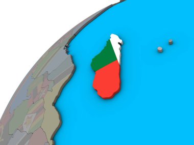 Madagaskar 3d dünya üzerinde ulusal bayrak ile. 3D çizim.