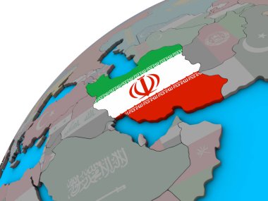 Iran Ulusal bayrağını 3d dünya ile. 3D çizim.