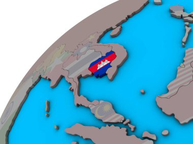 Kamboçya Ulusal bayrağını 3d dünya ile. 3D çizim.
