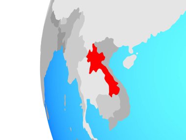 Laos mavi siyasi dünya üzerinde. 3D çizim.