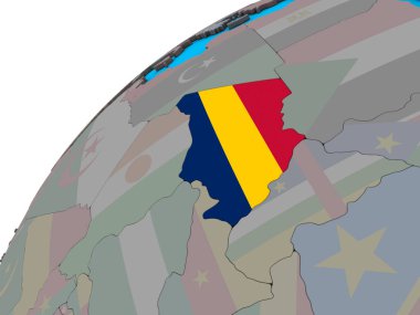 Chad ile 3d dünya Ulusal bayrağını. 3D çizim.