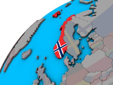Norveç Ulusal bayrağını 3d dünya ile. 3D çizim.