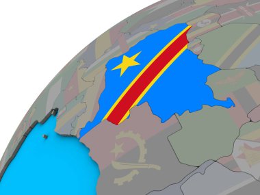 Dem Rep of Congo with national flag on 3D globe. 3D illustration. clipart