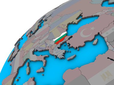 Bulgaristan Ulusal bayrağını 3d dünya ile. 3D çizim.