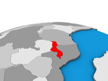 Malavi siyasi 3d dünya üzerinde. 3D çizim.