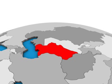 Türkmenistan siyasi 3d dünya üzerinde. 3D çizim.