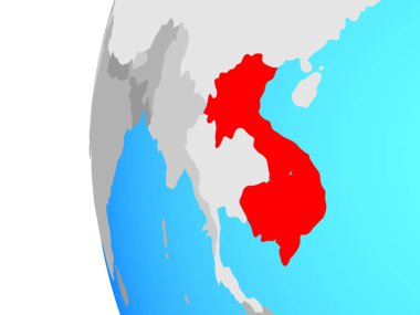 Indochina mavi siyasi dünya üzerinde. 3D çizim.