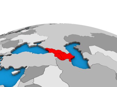 Kafkasya'da siyasi 3d dünya üzerinde. 3D çizim.