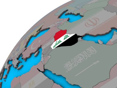 Irak Ulusal bayrağını 3d dünya ile. 3D çizim.